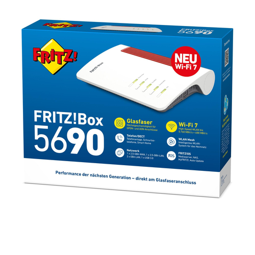 AVM FRITZ!Box 5690 Wi-Fi 7 Ethernet Drahtlos Router - Dualband - 2,40 GHz ISM-Band - 5 GHz UNII-Band - 819,20 MB/s Drahtlo
