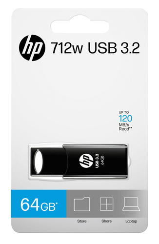 HP 712w 64 GB USB 3.2 (Gen. 1) Typ A Flash-Laufwerk - Schwarz - 120 MB/s Read Speed - 2 Jahr(e) Garantie