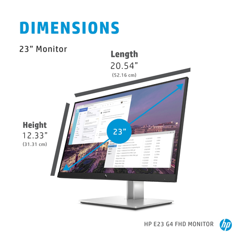 HP E-Series E23 G4. Display diagonal: 58.4 cm (23"), Display resolution: 1920 x 1080 pixels, HD type: Full HD, Display tec