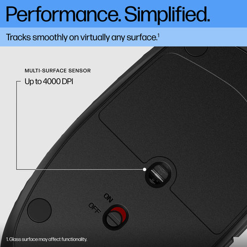 HP 425 Maus - Bluetooth - Oberflächenverfolgung - 7 Taste(n) - 6 Programmable Button(s) - Schwarz - Kabellos - 10 m - 4000