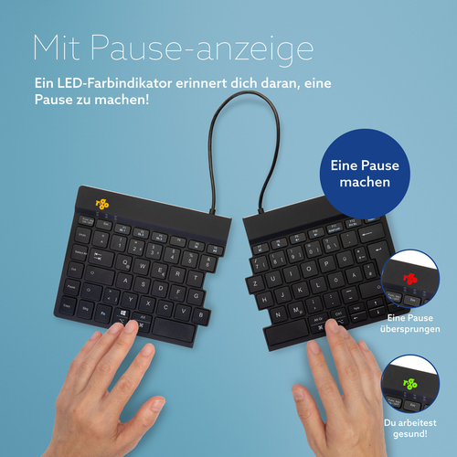 R-Go Tools Ergonomische Tastatur R-Go Split Break mit Pausensoftware, geteilte Tastatur, QWERTZ (DE), kabellos, schwarz. T