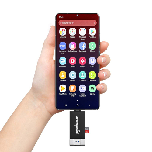 Manhattan USB-A / USB-C combo Multi-Card Reader/Writer, 5 Gbps (USB 3.2 Gen1 aka USB 3.0), Male to microSD and SD/MMC Slot