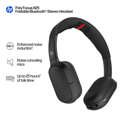 HP Poly Focus 625 Headset + Wireless Charge Stand. Product type: Headset. Connectivity technology: Wired & Wireless, Bluet