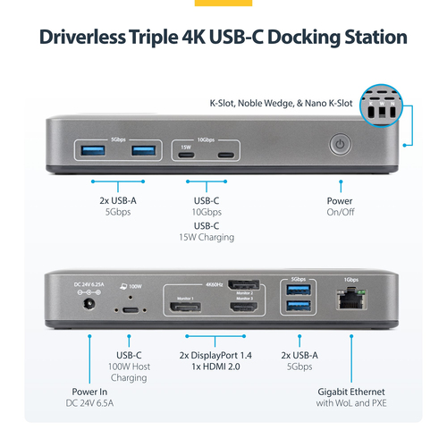 StarTech.com USB 3.2 (Gen 2) Type C Docking Station for Monitor, Desktop PC, Notebook - Charging Capability - Space Gray -