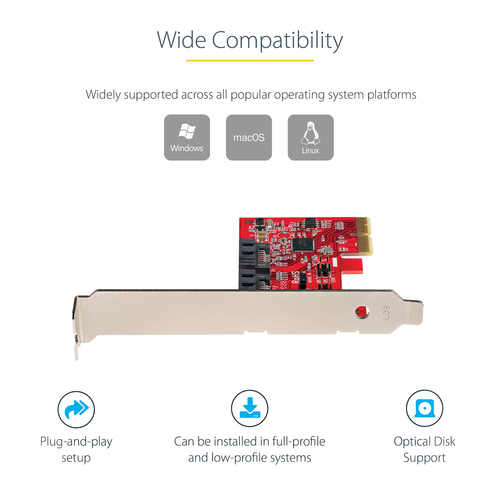 StarTech.com SATA PCIe Card - 2 Port PCIe SATA Expansion Card - 6Gbps - Full/Low Profile - PCI Express to SATA Adapter/Con