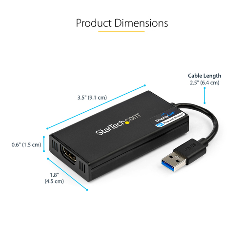 StarTech.com USB 3.0 to 4K HDMI External Multi Monitor Graphics Adapter â€" DisplayLink Certified â€" USB 3.0 Video Card â