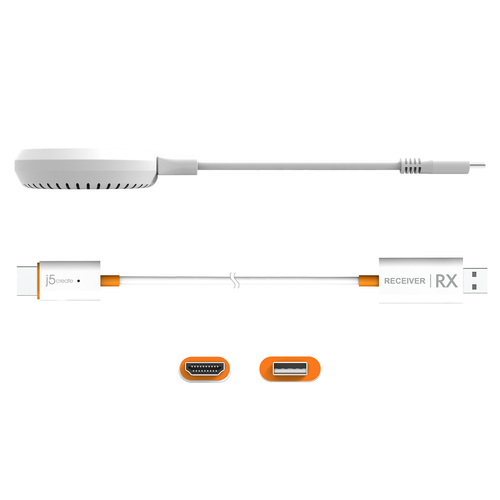 j5create JVAW62 ScreenCast USB-C® Wireless Display HDMI™ Extender, White and Orange. USB connector type: USB Type-C, Produ