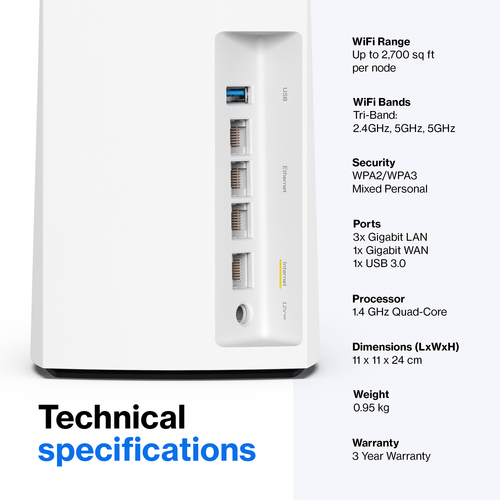 Linksys Velop MX4200 Wi-Fi 6 IEEE 802.11ax Ethernet Wireless Router - 2.40 GHz ISM Band - 5 GHz UNII Band - 525 MB/s Wirel