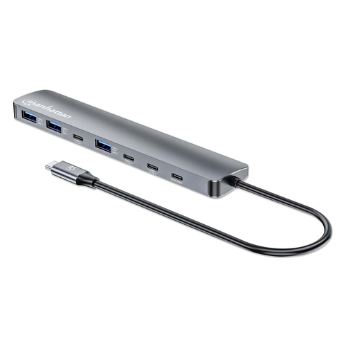 Manhattan USB-C Dock/Hub, Ports (x7): USB-A (x3) and USB-C (x4), With Power Delivery (100W) to USB-C Port (Note additional