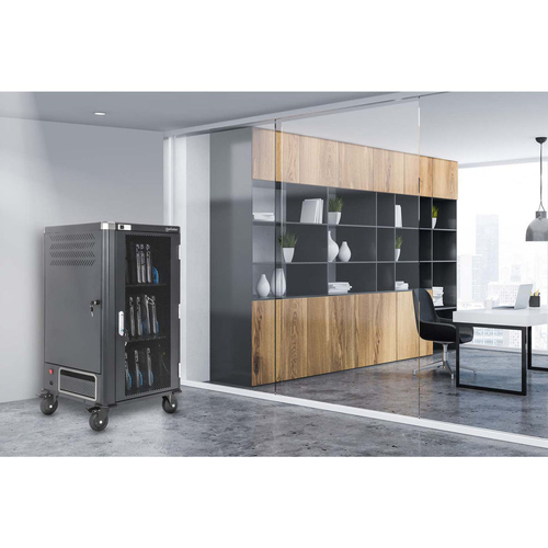 Manhattan Laptop Charging Cart/Trolley via AC Adapter (UK) 30-bay, Install device's AC Adapter (power cables) into unit, S