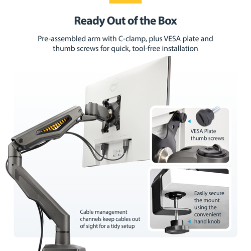 StarTech.com Mounting Arm for Monitor, Display - Black - Landscape/Portrait - TAA Compliant - Height Adjustable - 1 Displa