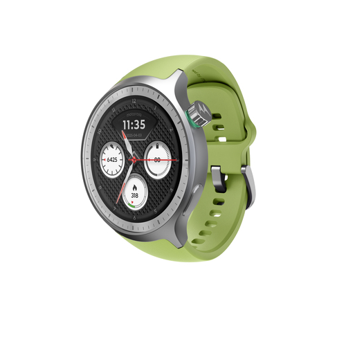 Motorola Mobility moto watch Smart Watch - Round Case Shape - Matte Silver Body Color - PANTONE Herbal Garden Band Color -