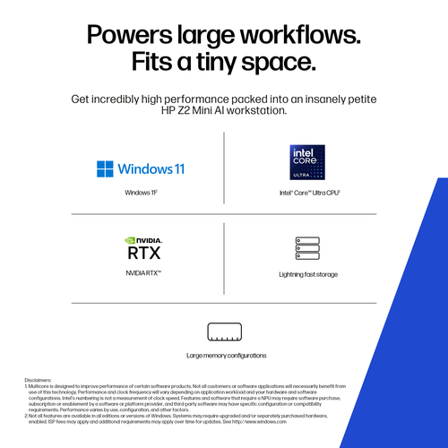 HP Z2 Mini G1i Workstation - 1 x Intel Core Ultra 9 285K - 64 GB - 1 TB SSD - Mini PC - Black - Intel W880 Chip - Windows 