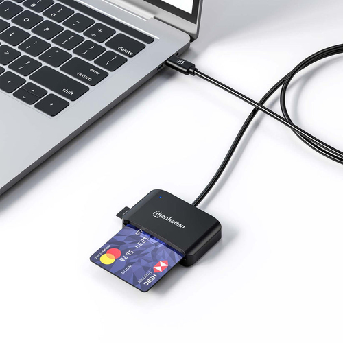 Manhattan Contact Portable Smart Card Reader - Black - Banking, Healthcare, Government, Time and Attendance, Desktop, Note