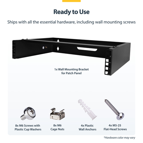 StarTech.com 2U Wall Mount Rack, 14in Deep, 19 inch Wall Mount Network Rack, Wall Mounting Patch Panel Bracket for Switch/