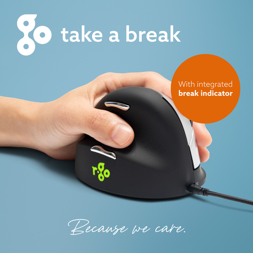 R-Go HE Break Vertical mouse Maus - USB Typ-A - Optisch - 5 Taste(n) - Schwarz - Kabel - 2400 dpi Auflösung - Scroll-Rad -