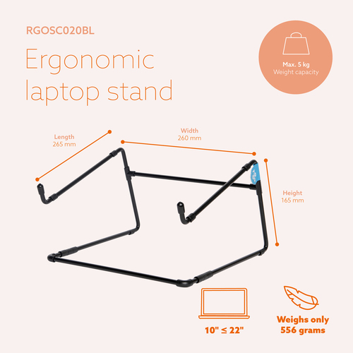 R-Go Notebook-Ständer - Bildschirmgröße: 25,4 cm (10 Zoll) bis 55,9 cm (22 Zoll) - 5 kg TragfähigkeitDisplay Type Supporte