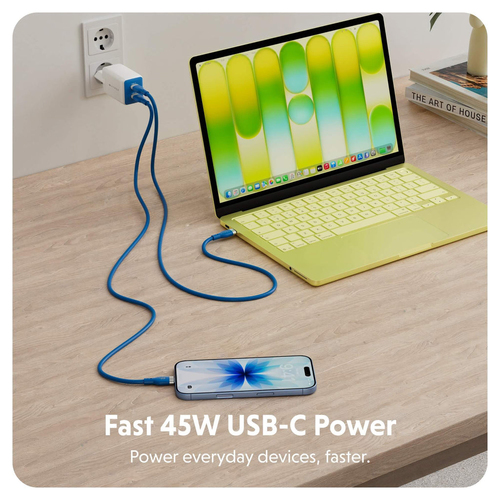 Hyper HyperJuice 45 W AC Adapter - Universal Adapter - For iPhone, iPad Air - Blue