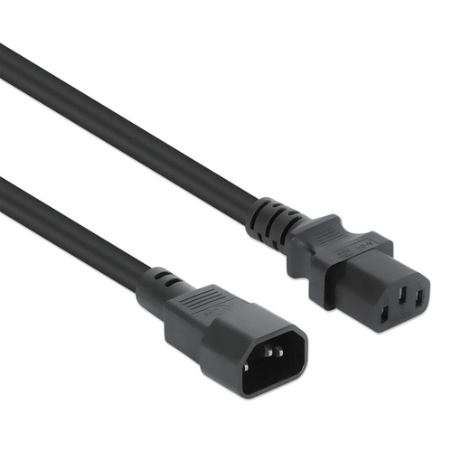 Manhattan Power Cord/Cable, C14 Male to C13 Female (kettle lead), Monitor to CPU, 1m, 10A, Black, Lead, Lifetime Warranty.