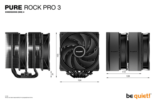 be quiet! Pure Rock Pro 3 Black. Typ: Luftkühlung, Lüfterdurchmesser: 12 cm, Rotationsgeschwindigkeit (max.): 2000 RPM, Lu