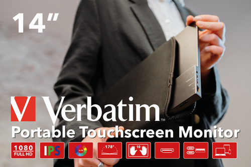 Monitor LCD Touchscreen Verbatim PMT-14 - 355,6 mm (14") Classe - 16:9 - 6 ms - 35,6 cm (14") Viewable - Capacità - 10 Poi
