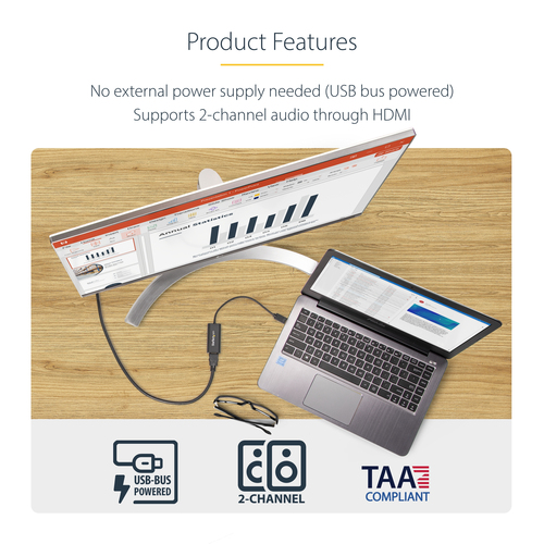 StarTech.com Video Adapter - 1 Each - TAA Compliant - 1 x 9-pin Type A USB 3.0 USB Male - 1 x 19-pin HDMI Digital Audio/Vi