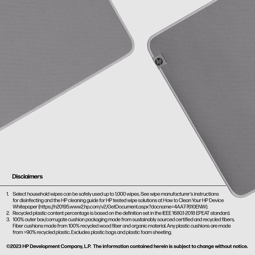 HP 205 Sanitizable Desk Mat. Width: 700 mm, Depth: 300 mm. Product colour: Grey