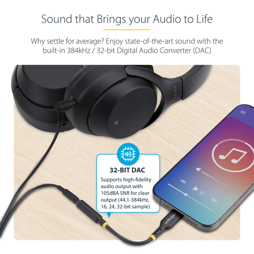 StarTech.com 5in (12.7cm) USB-C Audio Adapter to 3.5mm Headphone/Headset Jack, USB Type-C Aux Dongle, 32-bit DAC, For Lapt