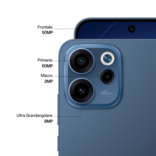 OPPO Reno15 F 5G AI Smartphone, Tripla fotocamera 50+8+2MP, Selfie 50MP, Display 6.57” 120HZ AMOLED FHD+, 6500mAh, RAM 8GB