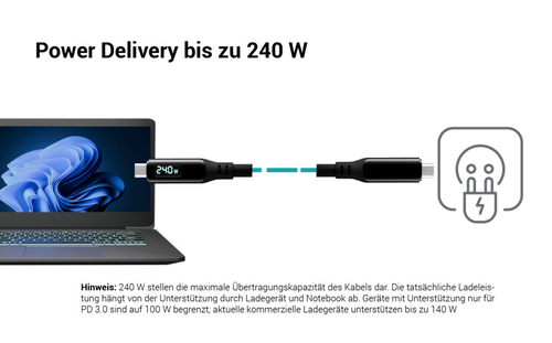 i-tec Thunderbolt 4/USB4 Class Pro Cable 240W with LCD (40 Gbps, 150 cm). Anschluss 1: Männlich, Anschluss 2: Männlich, Ka