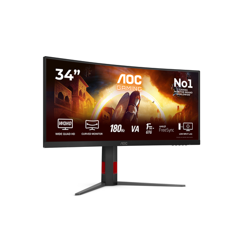 AOC CU34G4 34" Class UW-QHD Ecrã curvo Monitor LED para jogos - 21:9 - Preto, Vermelho - 86,4 cm (34") Viewable - LED Back