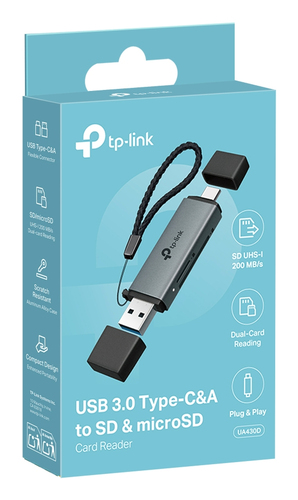 TP-Link UA430D Flash-Laufwerk/Flash-Kartenleser - USB 3.0 Typ C, USB 3.0 Typ A - 1,95 TB Flash-Drive - microSD, SD, SDHC, 