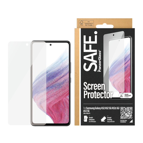 PanzerGlass SAFE. by ® Screen Protector Samsung Galaxy A52 | A52 5G | A52s 5G | A53 5G | Ultra-Wide Fit. Brand compatibili