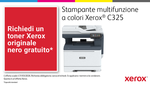 Xerox C325 A4 33 ppm Copia/Stampa/Scansione/Fax fronte/retro wireless PS3 PCL5e/6 2 vassoi 251 fogli. Tecnologia di stampa