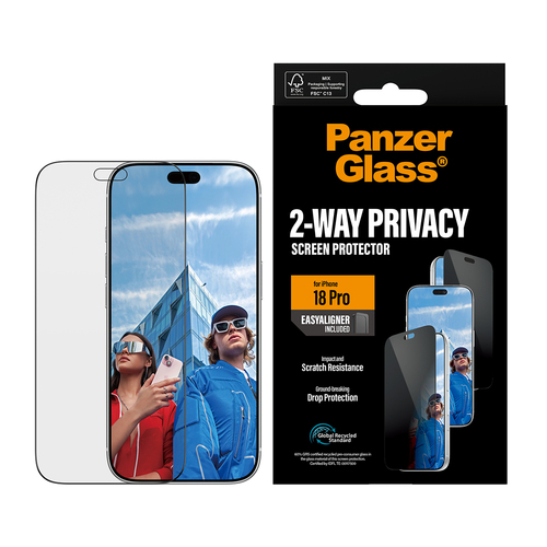 PanzerGlass ® 2-Way Privacy Screen Protector iPhone 18 Pro | Ultra-Wide Fit w. EasyAligner. Kompatibilität: Apple - iPhone