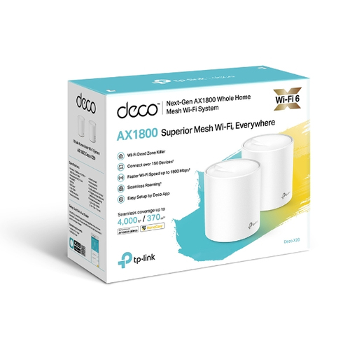 TP-Link Deco X20 Wi-Fi 6 IEEE 802.11ax Ethernet Drahtlos Router - Dualband - 2,40 GHz ISM-Band - 5 GHz UNII-Band - 2 x Ant