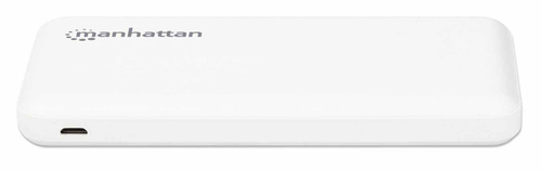 Manhattan Power Bank, 10000 mAh, Output: 2x USB-A (2.1A & 1A), Input: USB-C & Micro-USB (both 2A), White, One Year Warrant