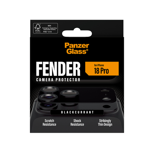 PanzerGlass ® Fender Camera Lens Protector Blackcurrant iPhone 18 Pro. Compatibility: Apple - iPhone 2026 Pro. Dry applica
