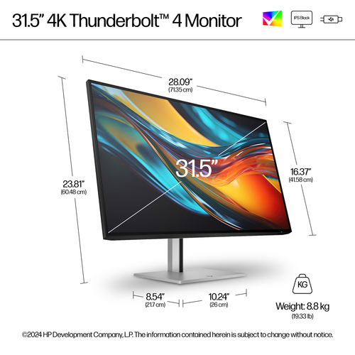 HP 7 Pro 732pk 32" Class 4K UHD Monitor LED - 16:9 - Preto, Cinzento - 80 cm (31,5") Viewable - Tecnologia Black IPS (In-p