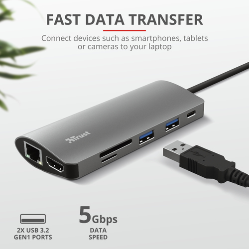 Trust Dalyx USB-Typ C Docking Station für Monitor, Tablet, Notebook - 100 W - 2 x USB-Anschlüsse - USB Typ C - Netzwerk (R
