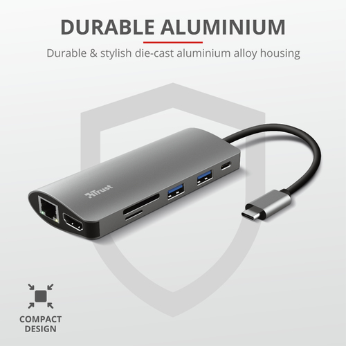Trust Dalyx USB-Typ C Docking Station für Monitor, Tablet, Notebook - 100 W - 2 x USB-Anschlüsse - USB Typ C - Netzwerk (R