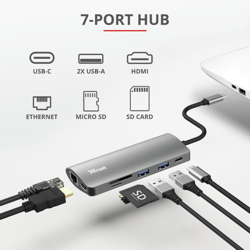 Trust Dalyx USB-Typ C Docking Station für Monitor, Tablet, Notebook - 100 W - 2 x USB-Anschlüsse - USB Typ C - Netzwerk (R