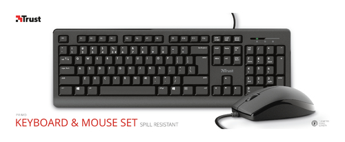 Trust Primo Tastatur & Maus - Deutsch - Tastatur, Kabel USB, Schwarz - Maus, Kabel, USB, Schwarz - Beidhändig - kompatibel