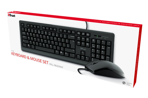 Trust Primo Tastatur & Maus - Deutsch - Tastatur, Kabel USB, Schwarz - Maus, Kabel, USB, Schwarz - Beidhändig - kompatibel
