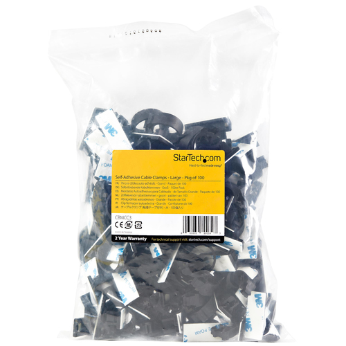 StarTech.com 100 Self Adhesive Cable Management Clips - Ethernet/Network Cable/Office Desk Cord Organizer - Sticky Wire Ho