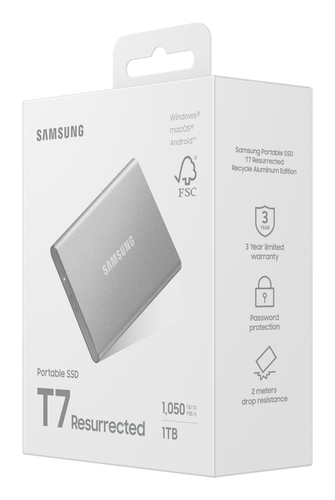 Samsung MU-PD1T0G/WW. SSD capacity: 1 TB. USB connector: USB Type-C, USB version: 3.2 Gen 2 (3.1 Gen 2). Read speed: 1050 