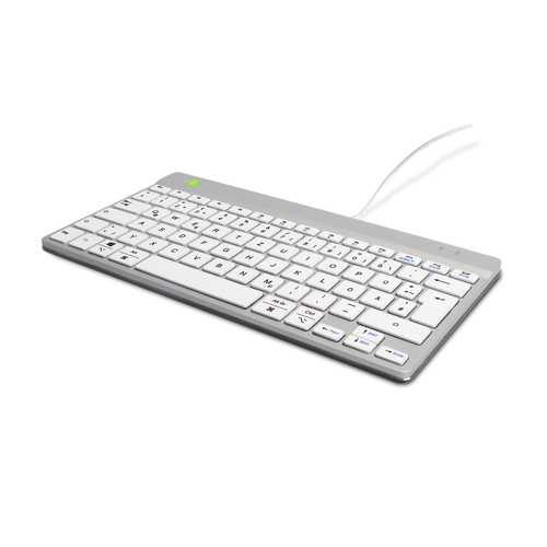 R-Go Tools Ergonomische Tastatur R-Go Compact Break, kompakte Tastatur mit Pausensoftware, QWERTZ (DE), Kabelgebunden, Wei