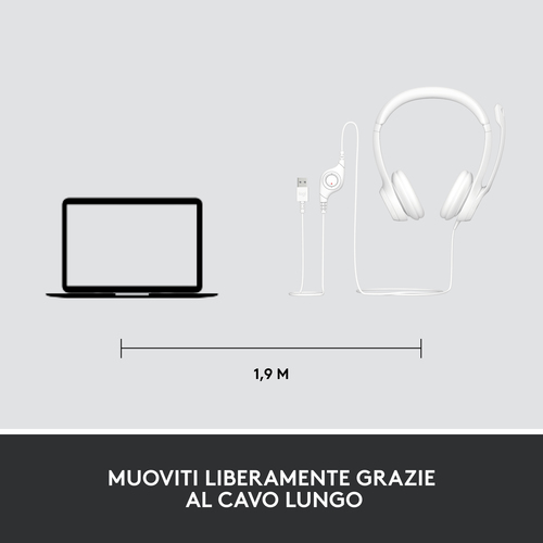 Cuffie Logitech H390 Cavo Over-the-head - Bianco - Binaural - Ear-cup - 32 Ohm - 20 Hz a 20 kHz - 240 cm Cavo - Cancellazi