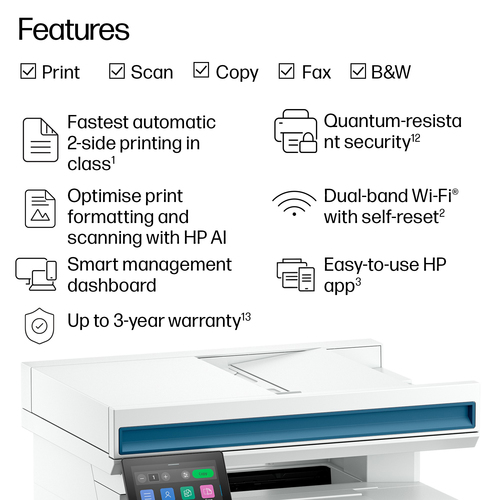 HP LaserJet Pro 4113fdn Wired Laser Multifunction Printer - Monochrome - White, Blue - Copier/Printer/Scanner - Automatic 