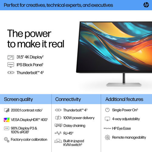HP 7 Pro 732pk 32" Class 4K UHD Monitor LED - 16:9 - Preto, Cinzento - 80 cm (31,5") Viewable - Tecnologia Black IPS (In-p